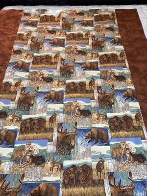 Vtg Hunting  Wildlife Themed Quilted Blanket Throw 70x60  Cabin