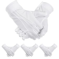 3 Pairs White Uniform Gloves, Men Women Tuxedo Cotton Gloves for Parade Police