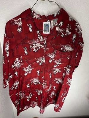 Ocean Current Hawaiian Shirt Mens XL Red White Floral Tropical Button Up Rayon