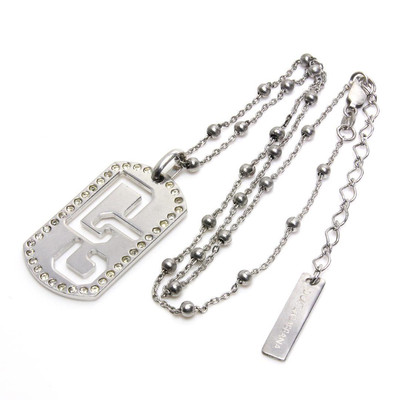 Dolce & Gabbana Necklace Dog Tag Rhinestone Sterling Silver 925 