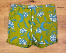 Mens VTG 1960s Green Blue Flora Pattern Swimming Trunks Sz L 60s Cotton Shorts