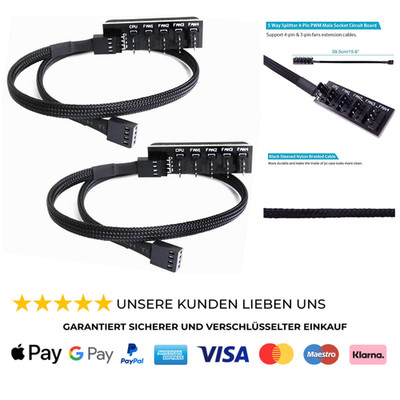 2x PWM-Lüfter-Hub PC 5-Wege PWM-Lüfter-Splitter-Hub Adapterkabel für 12 V