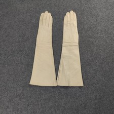 Vintage Kid Leather Gloves Womens Size 6 Ivory Opera Length Washable Evening