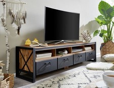 TV Element Lowboard 198cm Massivholz Akazie & Metall schwarz NEU OVP!!!