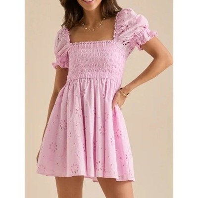 Arula Babydoll Dress Size 2X Pink Floral Cottage Core Smocked Bust Puff Sleeve