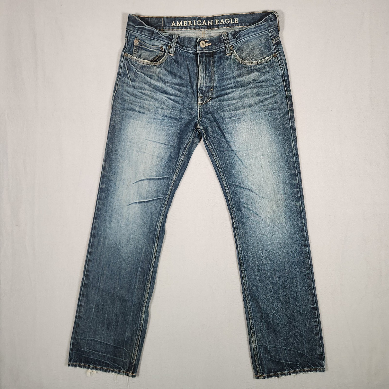 S 33x32 Blue Slim Straight Denim Faded Dark Wash