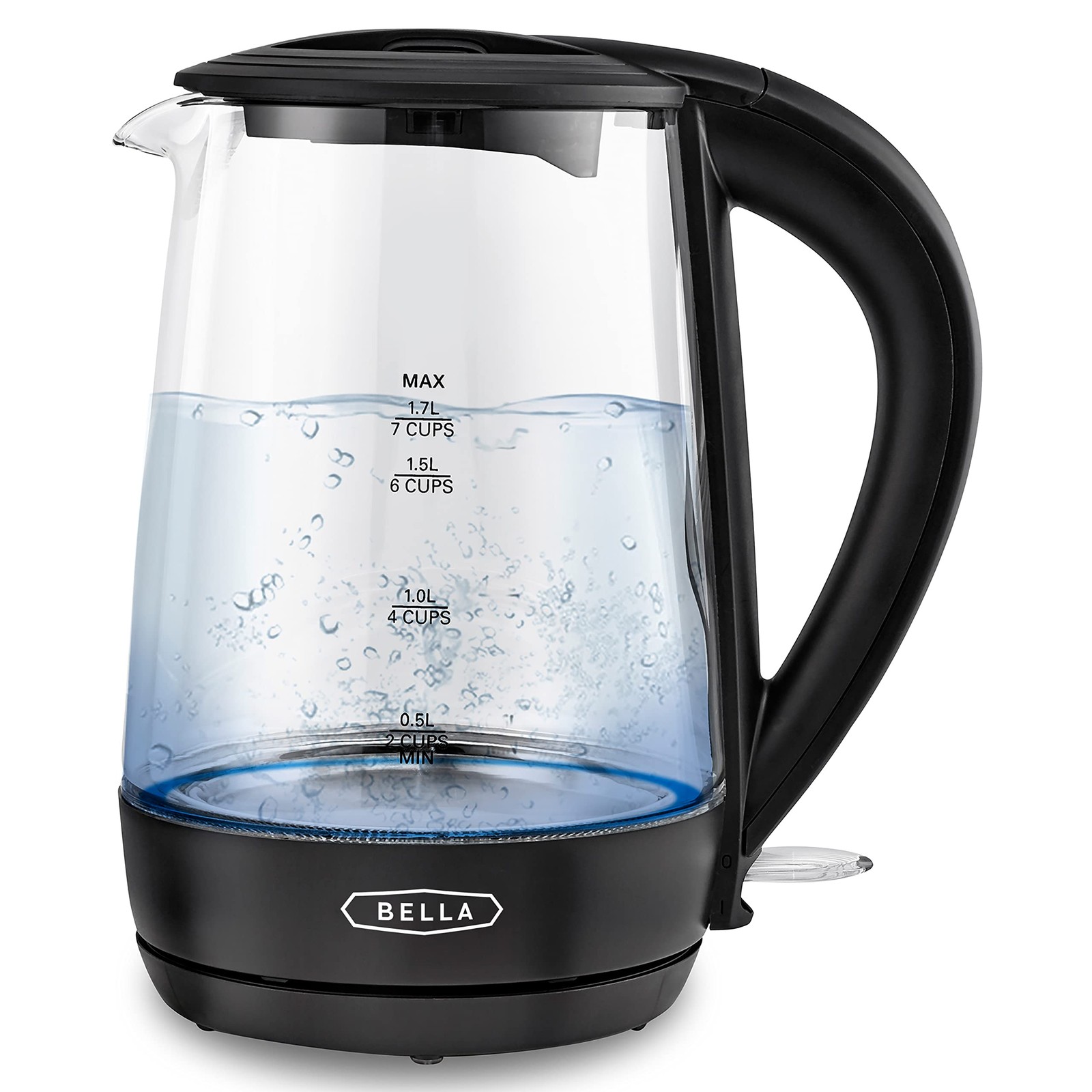 bella 1.7 Liter Glass Electric Kettle Quickly Boil 7 Cups of Water in 6-7