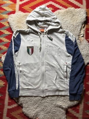 Puma Italia Men's White Zip-Up Hoodie Jacket Size L Navy Accents