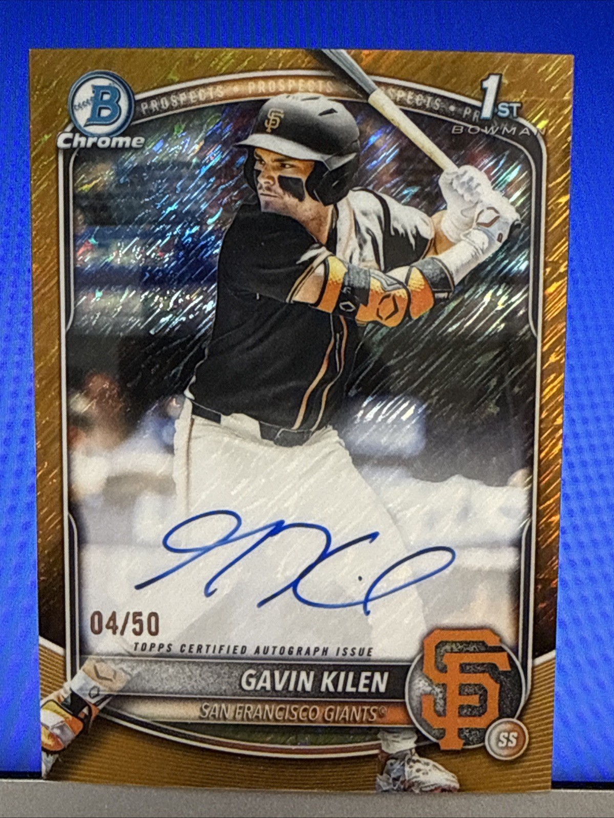 2025 Bowman Draft Chrome Gavin Kilen Gold Shimmer Refractor Auto 4/50 Giants SSP