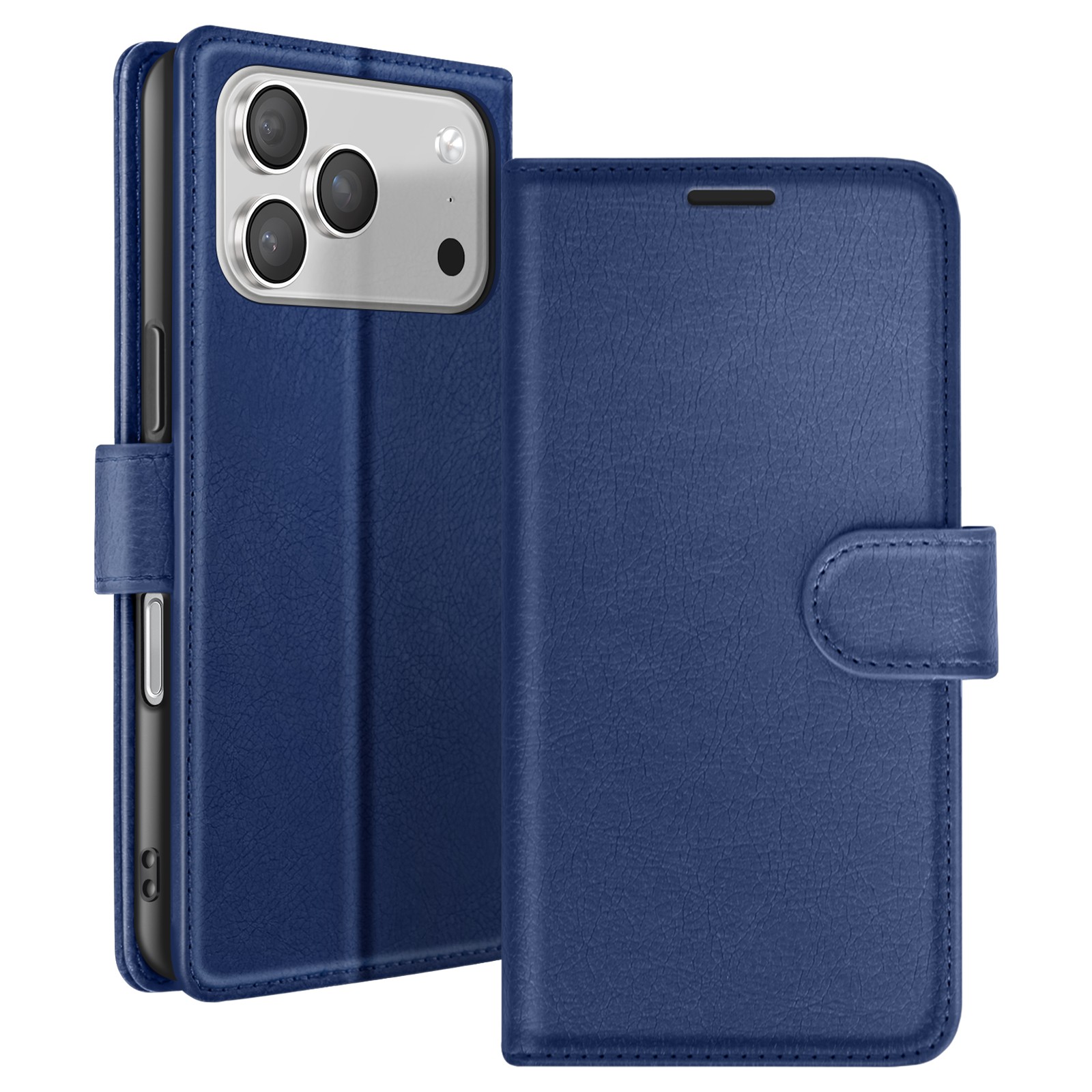 Étui iPhone 17 Pro Zanaé portefeuille magnétique bleu marine avec support de table