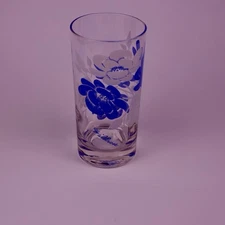 Vintage Wild Rose Coral White Blue Tea Glass Floral Ice Tea Drinking Glass