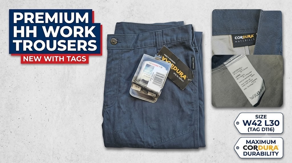 Pantalones de hombre HELLY HANSEN Premium CODURA gris/azul TRABAJO W42" L30" *NUEVO CON ETIQUETAS*