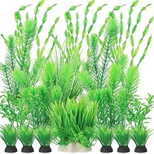 18pc Artificial Aquarium Green Plants Set, Realistic/Natural Style,