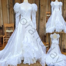 Victorian Organza Wedding Dresses with Bow Long Sleeves High Neck Bridal Gowns