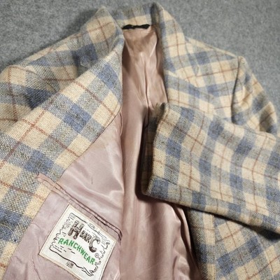 Vintage 1950s H BAR C Jacket Ranchwear Plaid Wool Union Made Western Heritage