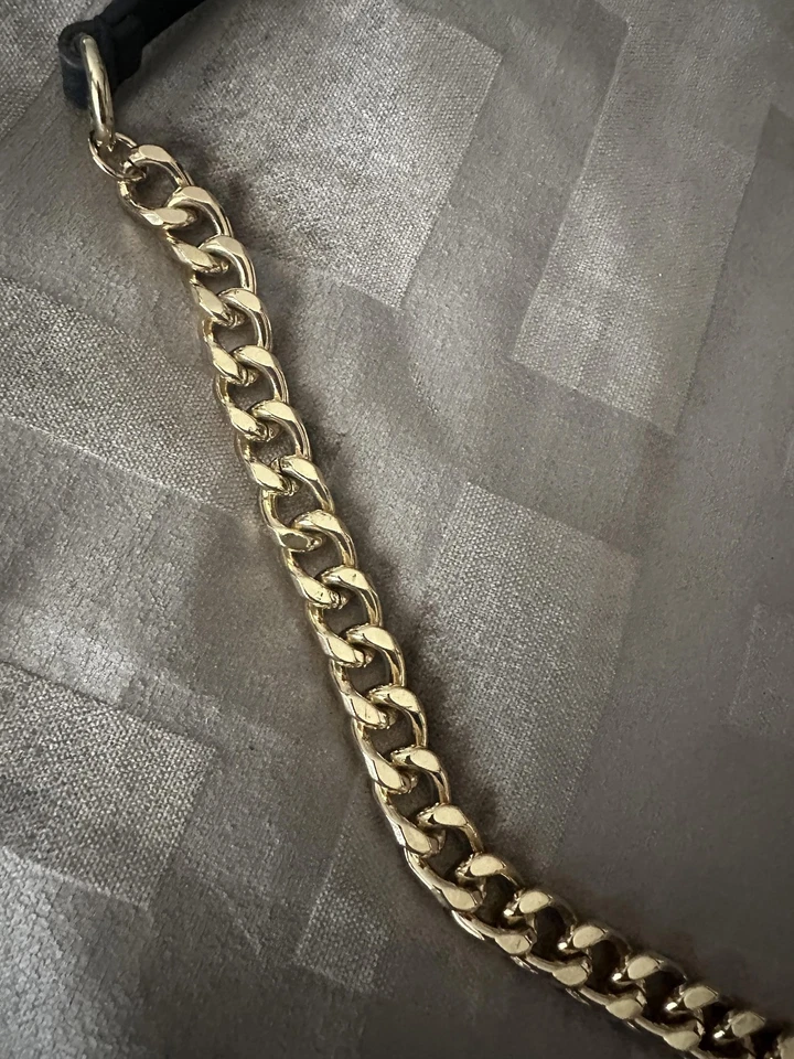 Express Belt Womens Small/Medium Black Gold Chain Tassel Leather ID#13330 - Image 4 of 4