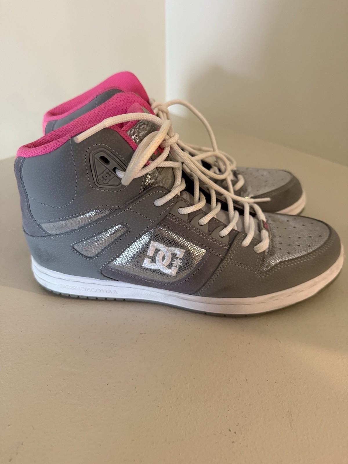 DC Rebound High SE Gray Silver And Pink Women&rsquo;s Skate Shoe