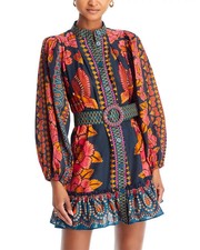 FARM Rio Ainika Sparkle Puff Sleeve Cotton Mini Dress size L