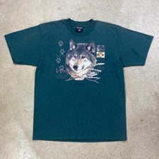 Vintage 90s Wolf Shirt Size XL Green Outdoor Nature