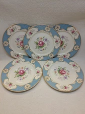 Myott Staffordshire Rose Blue (5) 10" Dinner Plates GUC (Crazing)
