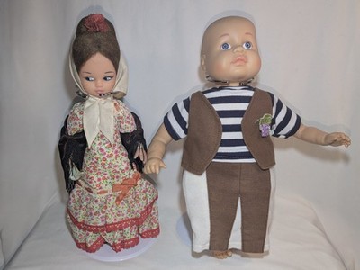 Vintage 11'' Spanish Doll Soft Vinyl Face & Boy Doll Lot of 2 - Unique Clothes