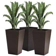 Set Of 3 Tall Planters Outdoor Indoor Flower Pot Set For Entryway Porch Deck