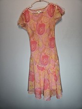 Cato Women's Size 6 Peach & Mango Colored Fit & Flare Chiffon Summer Dress