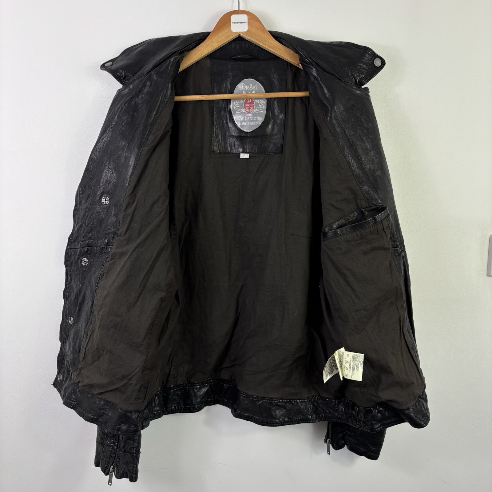 Diesel Leather Jacket Men’s Large Black Daytonafla Biker Sheep Leather Moto Rare image 9