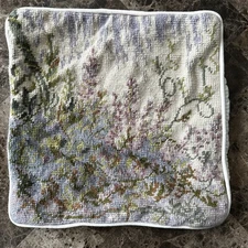 Vintage 1987 Handmade Wool Needlepoint Pillow Cover 10.5” Zipper Country Floral