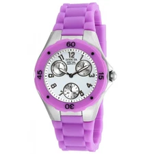 Invicta 18790 Lady's Quartz White Dial Purple Strap Day Date Watch