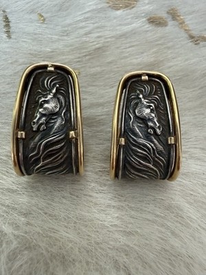 Vintage Carrera Y Carrera Pferdemotiv Creolen 18k Gold Sterling Silber