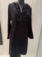 GUCCI BLACK Armline Logo Half Zip Frilled Hoodie Jacquard Dress Black Size S