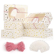24 PCS Christmas Cookie Boxes for Gift Giving, 9x6x3 Golden Star Christmas Tr...
