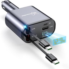 DreamBee Retractable Car Charger,66W Super Fast USB Dual TypeC Cords, Gray