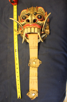 Balinese Ornament Wood Hand Carved Painted  MASK Beast Head, with tongue