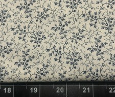 Tina Scrap 9  x21  Leaf Navy Flower Floral White Vine Blue Calico Cotton Fabric