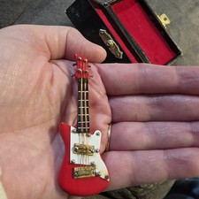 Miniature wooden realistic Acoustic Guitar tie tack red Velvet Lined Case 3"