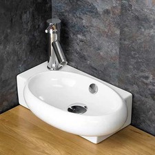 Lecce 430mm White Ceramic Narrow Left Hand Oval Corner Basin