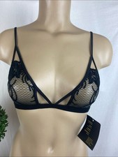 Fredericks Of Hollywood Black Sheer Unlined Wire Free Lace Bralette NEW M