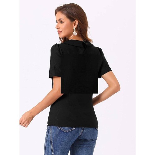 Allegra K Peter Pan Kragen Top Schwarz Kurzarm Bluse Elegant Shirt XL Neu mit Etikett - Bild 3 von 12