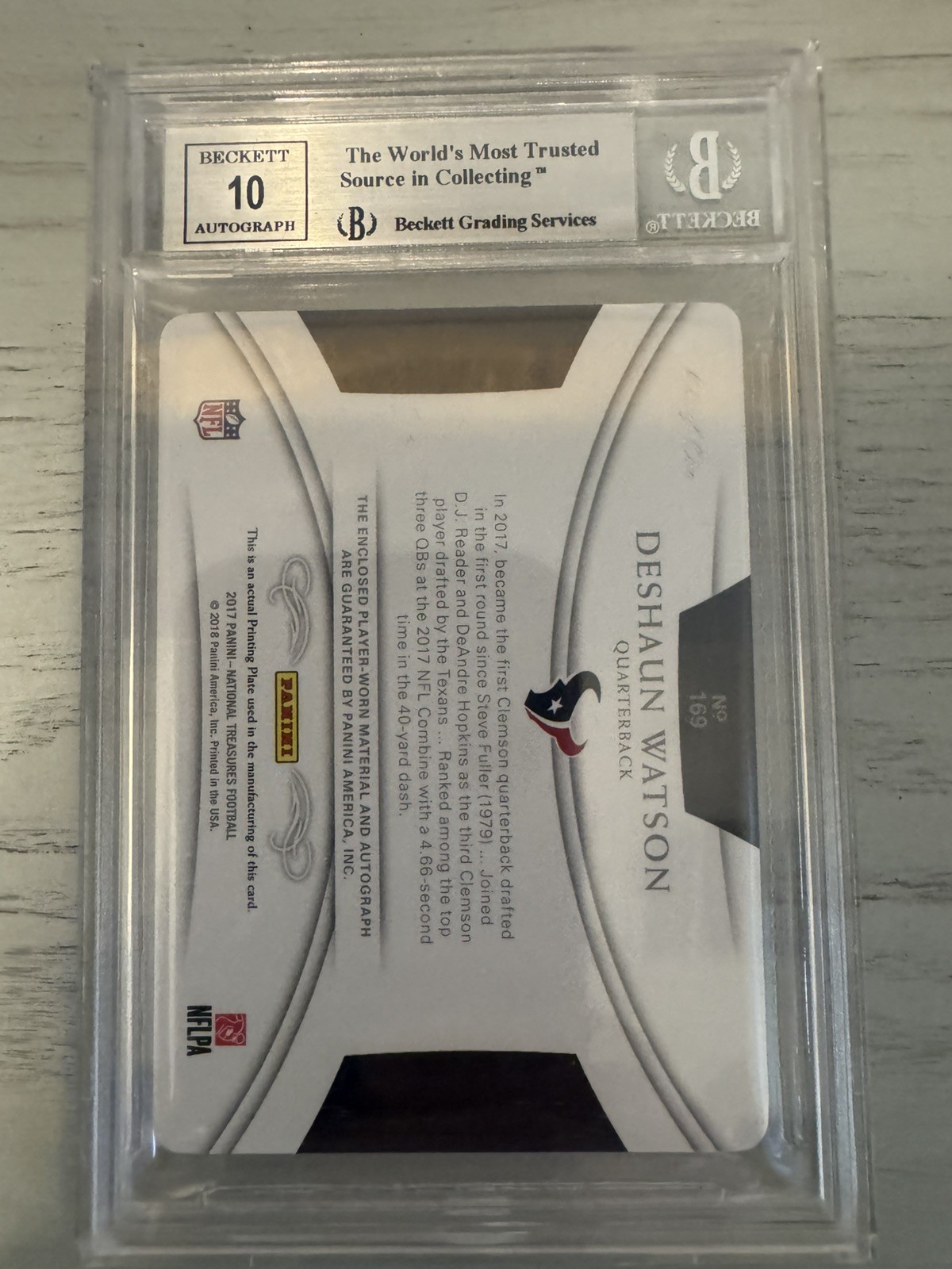 2017 National Treasures Deshaun Watson  1/1 Rookie Auto RPA Printing Plate #169  view 2