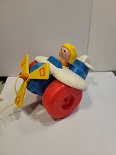 Vintage 1980s Fisher Price Plane Plastic Helicopter Airplane Pull Toy
