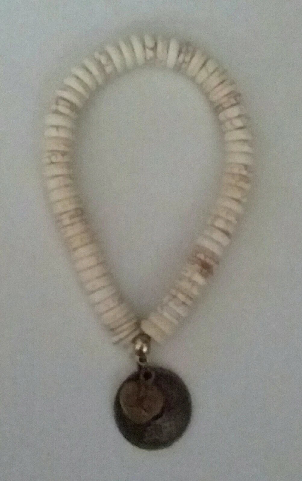 OFF WHITE Bracciale Perline Pietra Bianca Tonda Charms Metallo Fascia Elastica Unisex Fatto a Mano