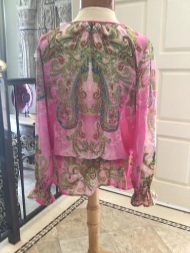 Ahshkenazy Sienna Rose Paisley beaded Smocked tunic top blouse Large NWOT - Picture 2 of 6