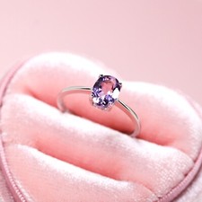 925 sterling silver oval natural Amethyst ring, purple ring