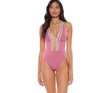 Soluna Women's Sun Beam Plunge One Piece Swimsuit Mulberry S 7629