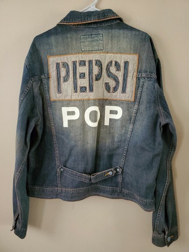 Pepsi Patched Denim PEPSI POP Jean Jacket Ice Cold Pepsi Sold Here Size XL