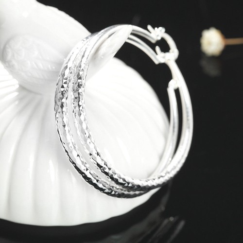 New 70mm Geometry Round Trend Loop Earrings Female 925 Sterling silver Jewelry - Picture 4 of 5