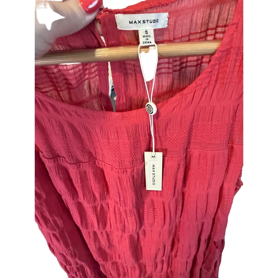 Max Studio NWT Red Long Sleeveless Tiered Cotton Dress Sz S - Image 4 of 4