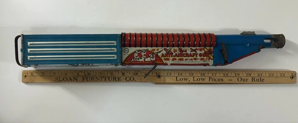Vintage 1950s Louis Marx Tin Litho Anti-Aircraft Gun with Stand - USA Beautiful - Image 3 of 4